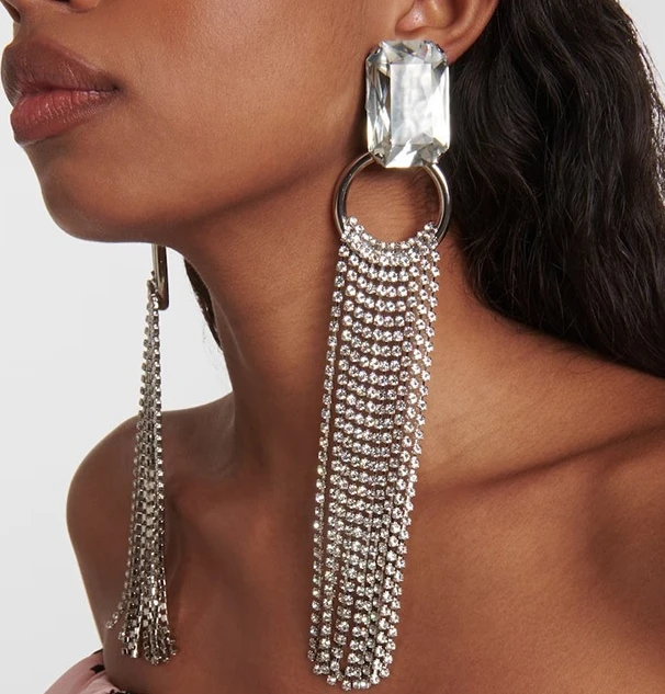 

1 Pair of Trendy Stylish Silver Dangle Earrings Long Tassel Design Match Daily Outfits Party Accessories Fashionable Stuff