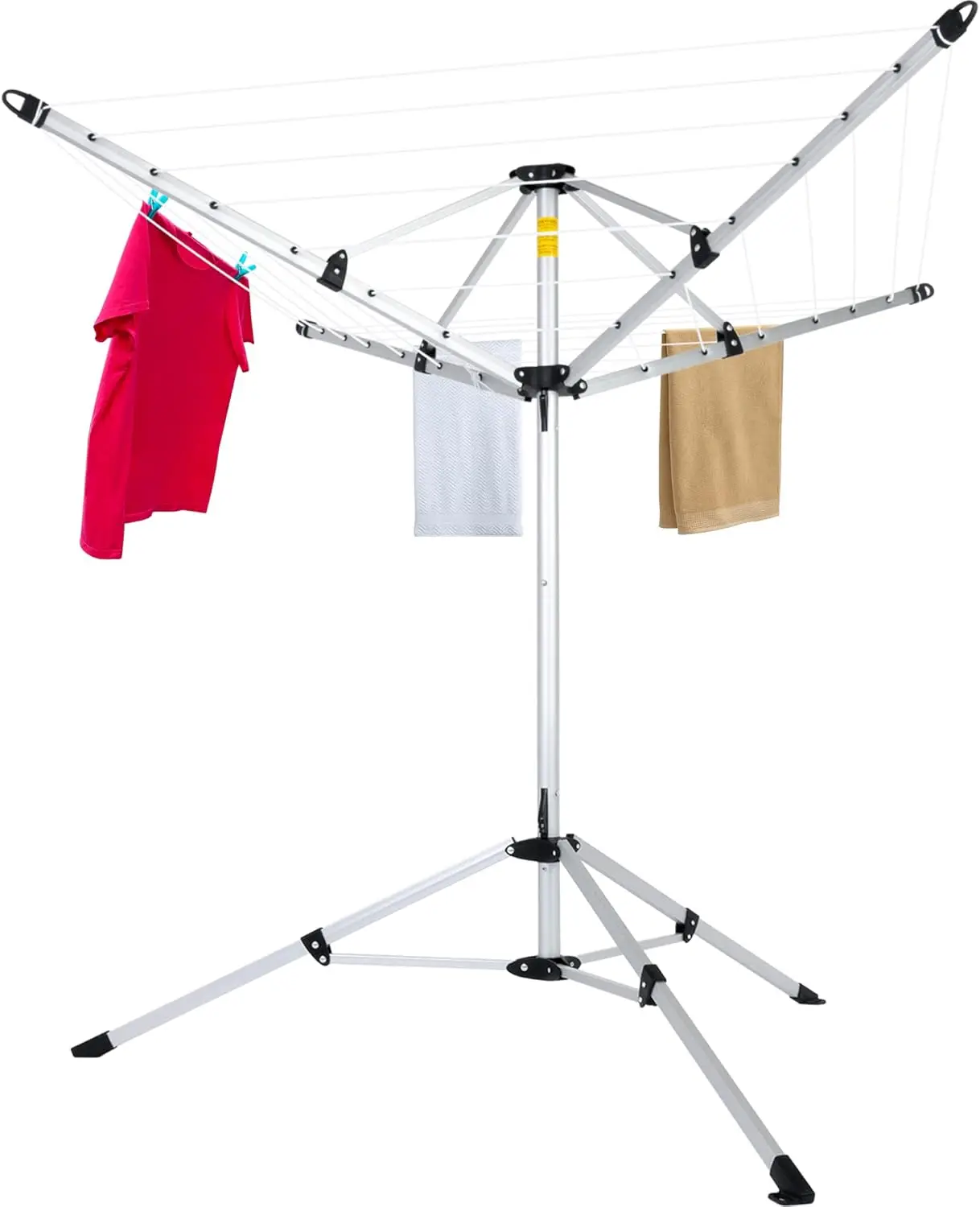 

Drying Natural Clothes Airer Outdoor Portable 4-arm Aluminum Drying Rack w/Ground Stake, Carry Bag, 28-Lines with 65 ft