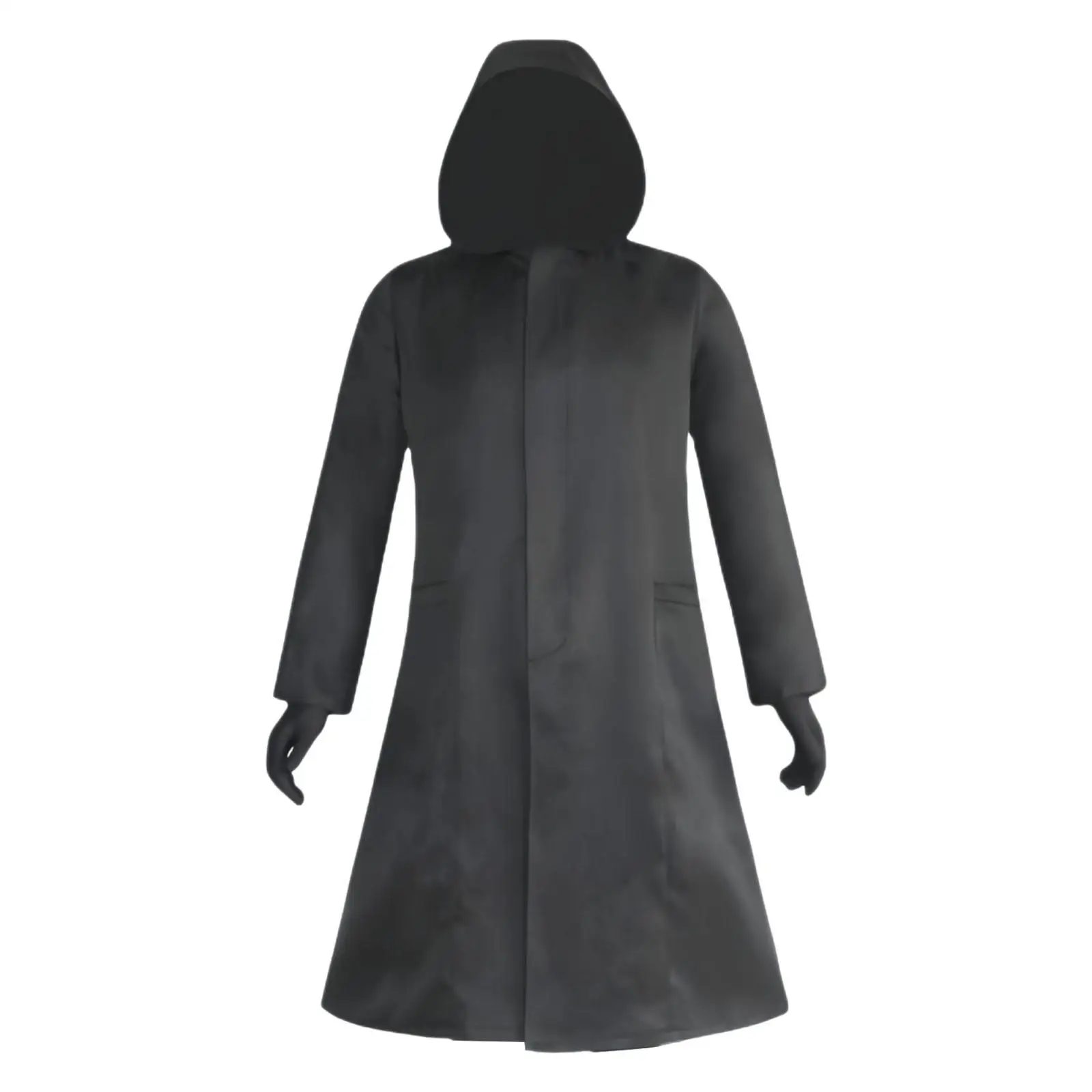 Cosplay Black Hooded Poncho Cloak Windbreaker Halloween Costume for Adult Stage Performance Outfit with Gloves Party Dress Up