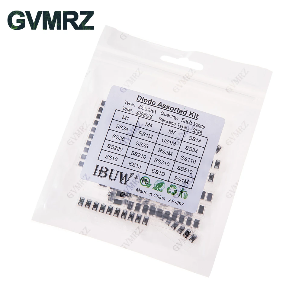 200PCS 20Values SMA Diode Assorted Kit M1 M4 M7 SS14 SS24 for Electronic Rectification Projects