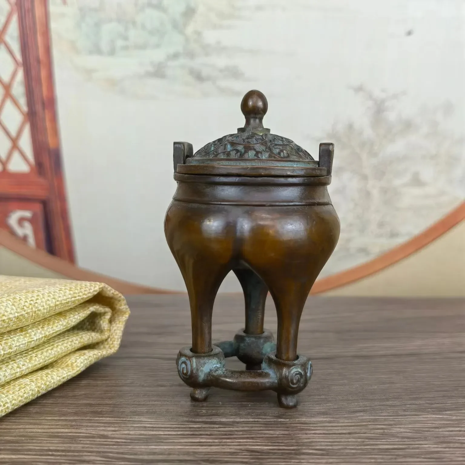 8.5cm Collection Copper Two Ears Three Legged Tripod Incense Burner