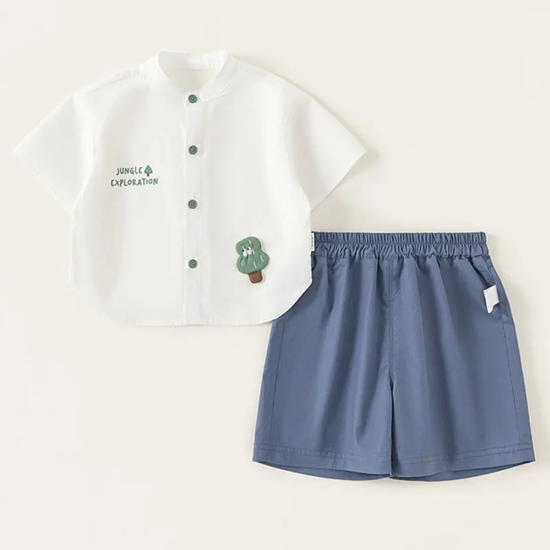 

2Piece Set Summer Toddler Boy Clothes Korean Casual Cartoon Cute White Short Sleeve Baby Tops+Shorts Boutique Kids Clothing B169