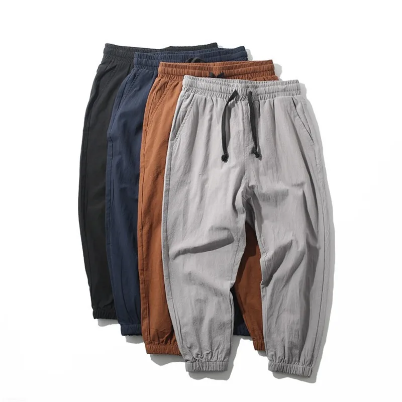 

2025 Spring Summer Plus Size M-7XL Mens Ankle Length Pants Cotton Linen Beam Foot Loose Harem Pants Fashion Casual Sweatpants