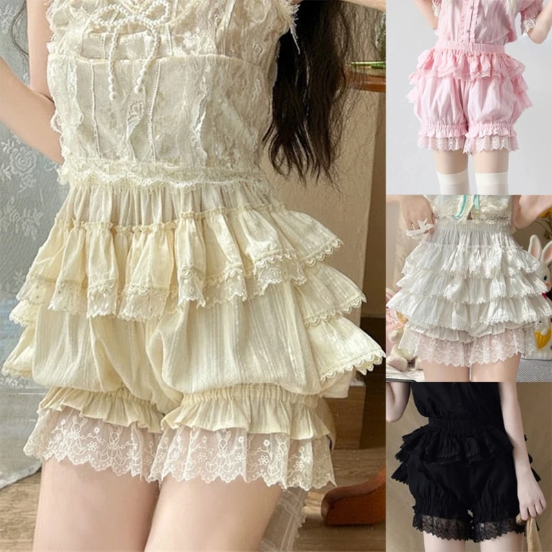 Women Tiered Ruffle Lace Bloomers French Cake Dress Underpants Pumpkin Shorts Princess Sweet Frilly Safety Short Pants Dropship