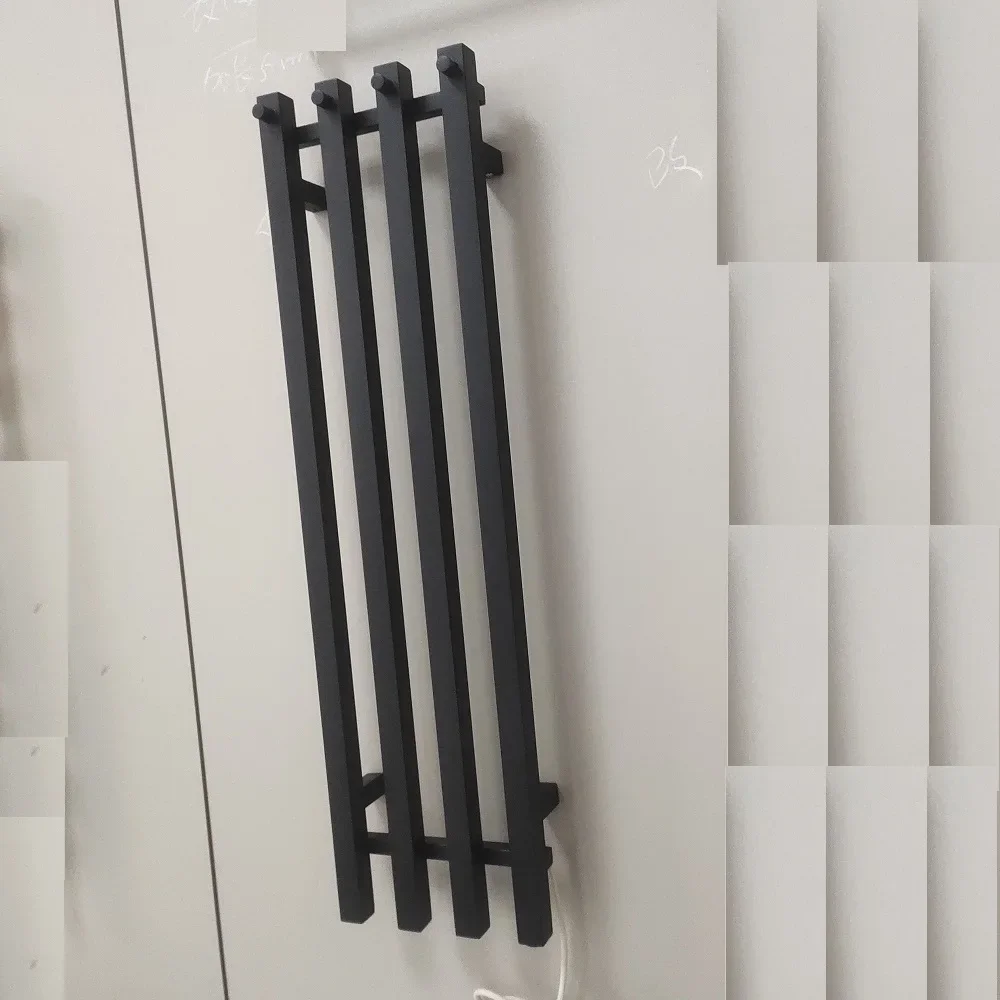 Accesorios de baño de diseño Popular, toallero eléctrico de acero inoxidable, secador, calentador de toallas Vertical negro mate, radiador