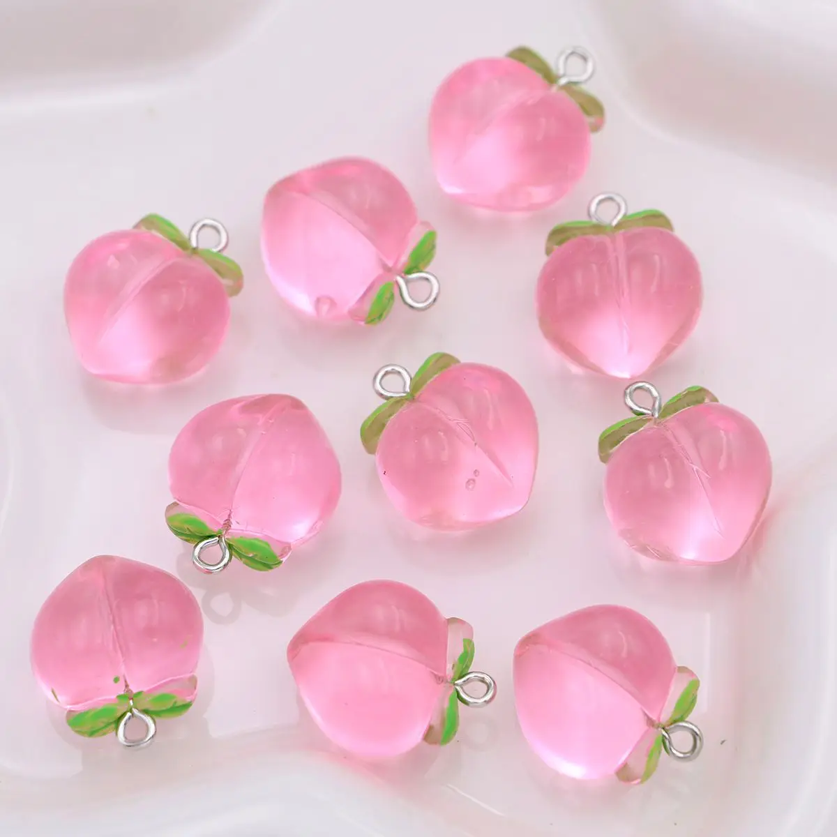 10pcs 3D Pink Peach Charms Fruit Pendants for Jewelry Making DIY Handmade Bracelet Earrings Key Chain Accessories