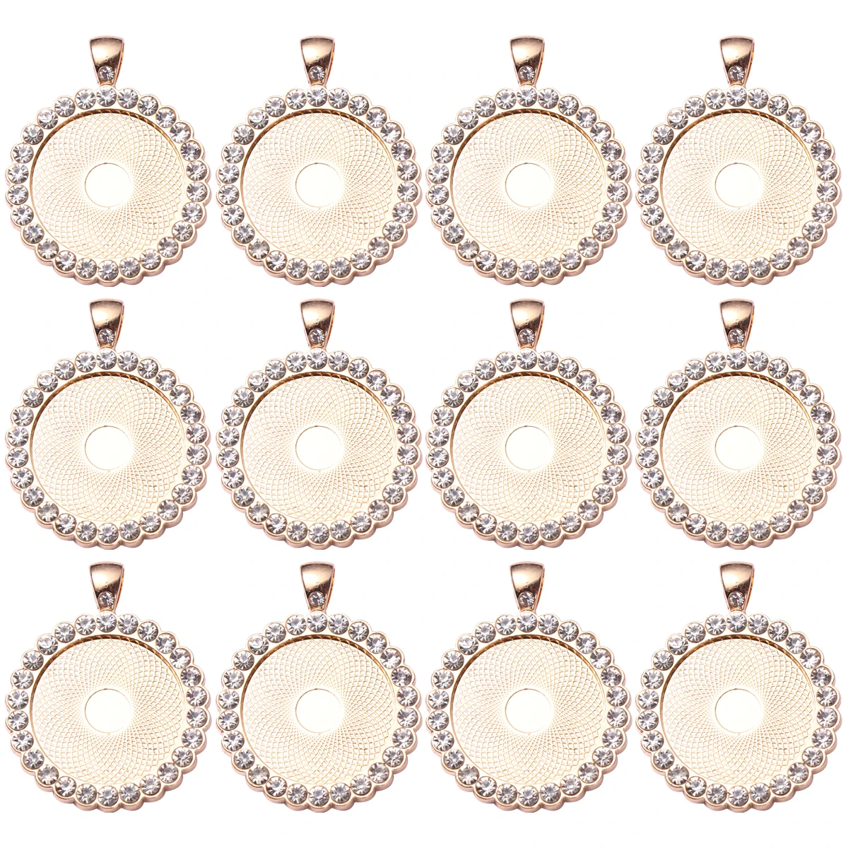 

12Pcs Round Gemstone Pendants Alloy Rhinestone Jewelry Making Components Shiny DIY Craft for Home Or Store Use