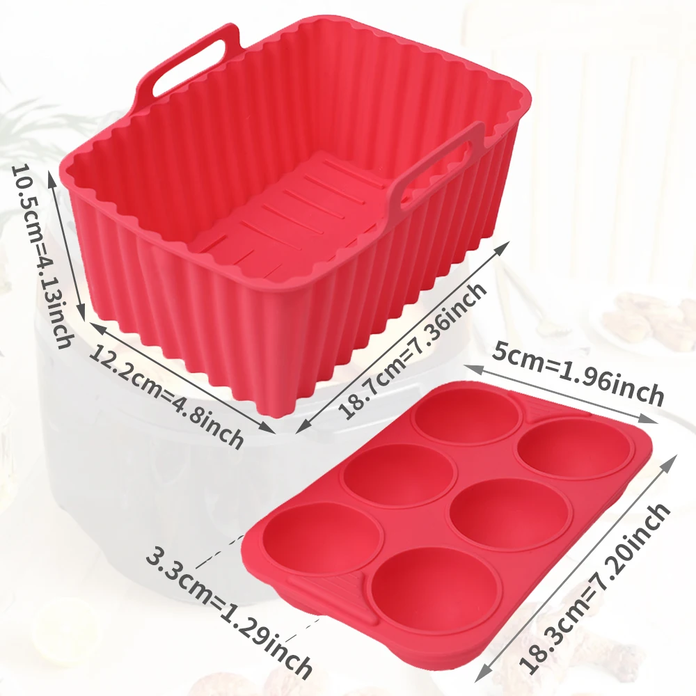2Pcs Air Fryer Silicone Tray Set, Reusable Silicone Air Fryer Liner with Muffin Mold, Food Grade Air Fryer Accessories
