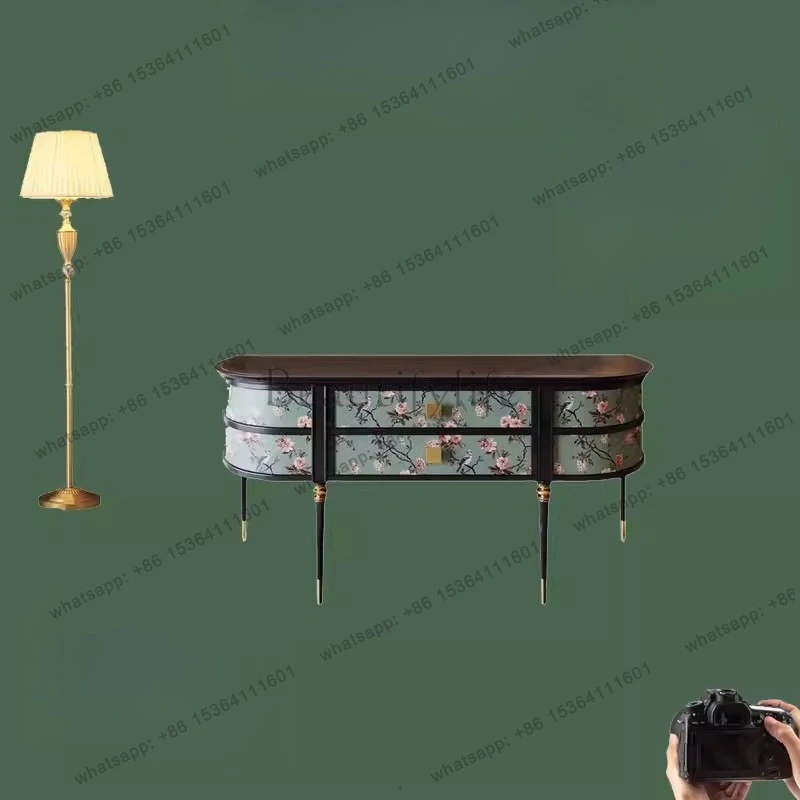 

Entrance cabinet solid wood decoration storage arc semi-circle ultra-thin French furniture