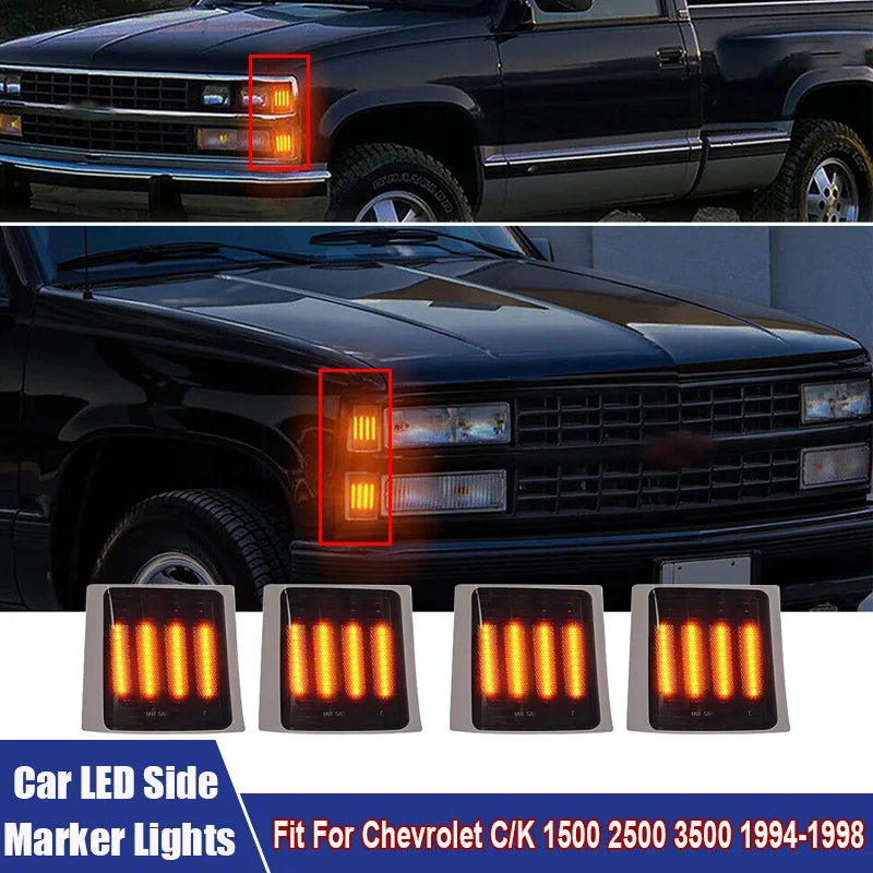 4Pcs/Set LED Side Marker Lights Car Accessories Fit For Chevrolet C/K 1500 2500 3500 1994-1998 LED Front Corner Side Turn Signal