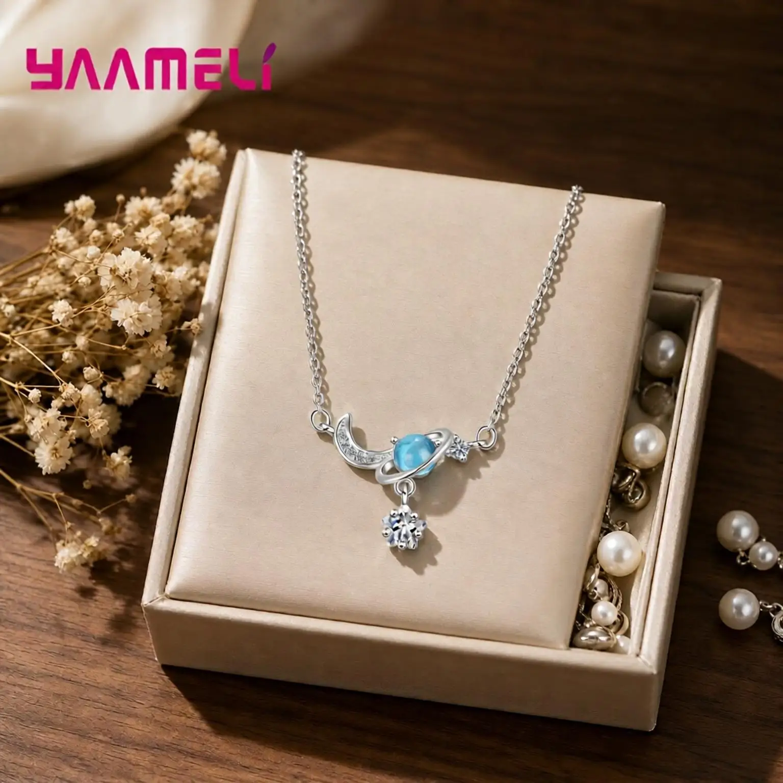 Delicate 925 Sterling Silver Blue Planet Crystal Zircon Clavicle Chain Necklaces for Women Girls Anniversary Party Jewelry Gifts