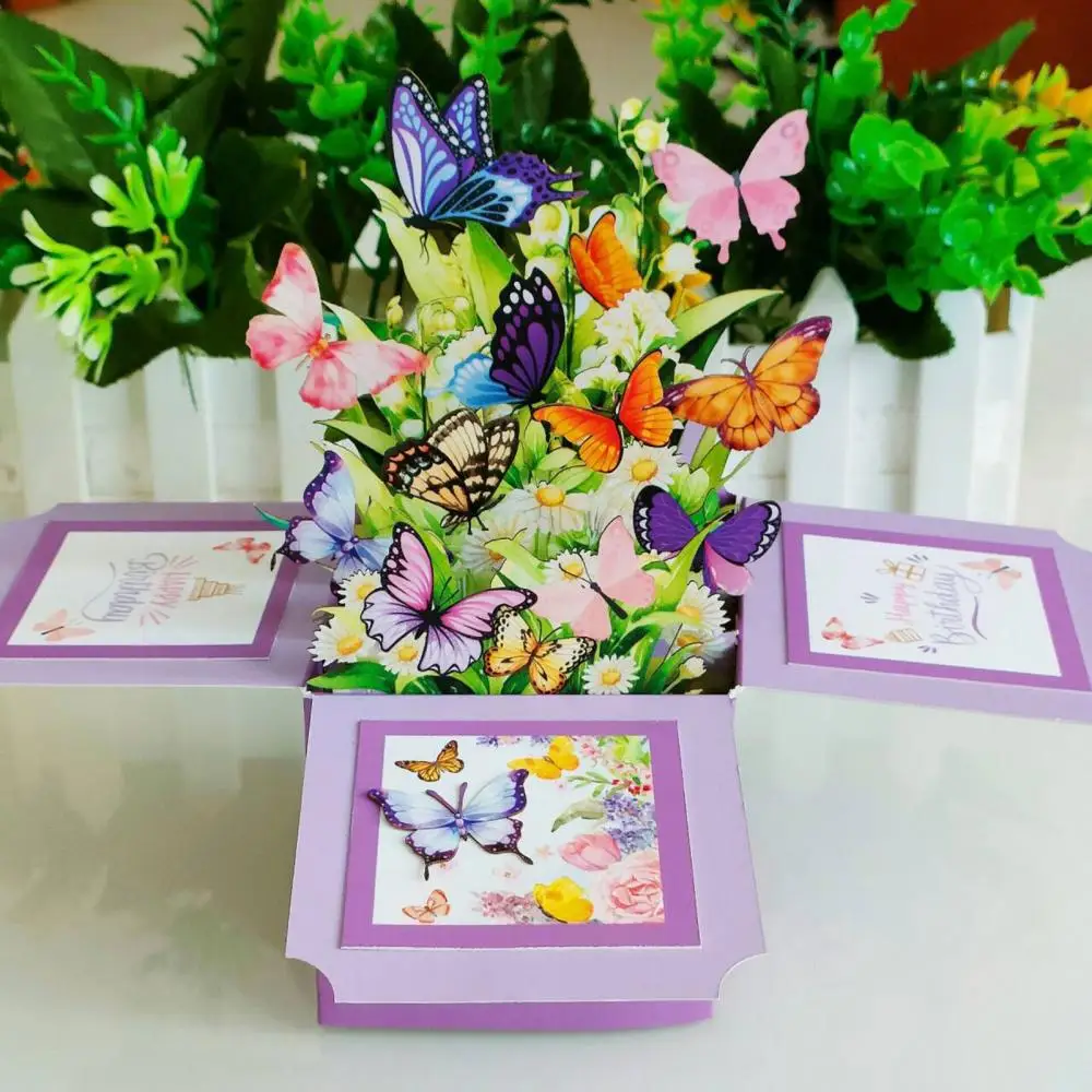 Warm Heartfelt Greeting Card Unique 3d Butterfly Bouquet Birthday Card for Family Friends Handmade Pop-up Gift Box for Special