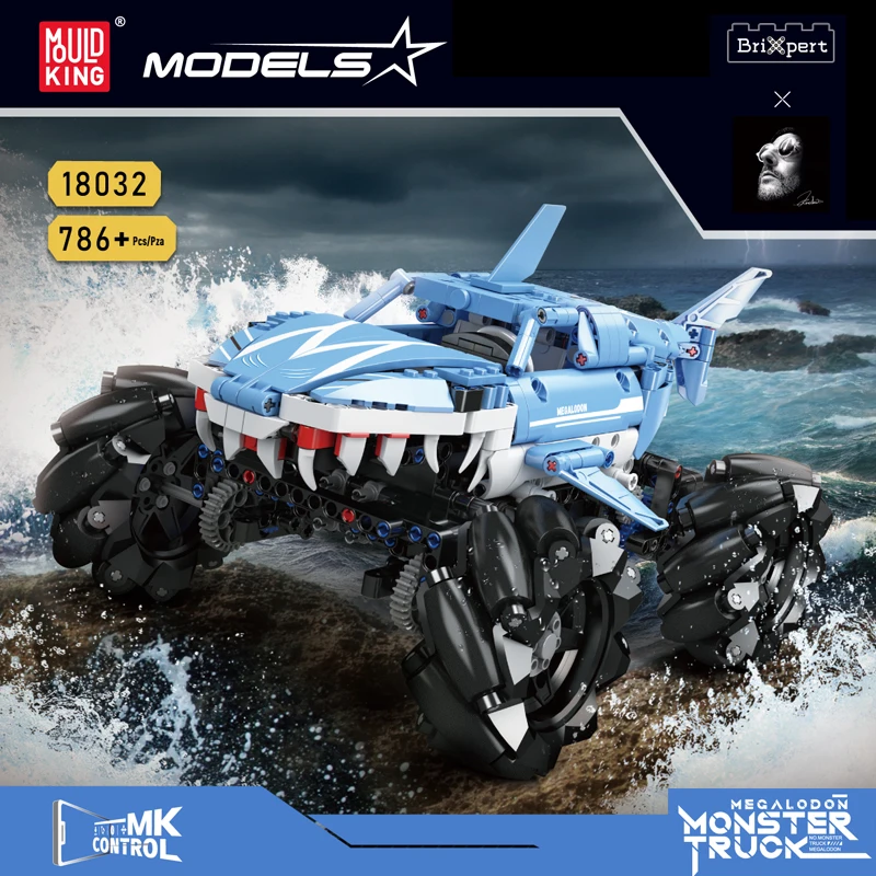 MOULD KING 18032 Technik Carcharocles Megalodon Truck Model Remote Control Building Blocks Toys Set for Kids