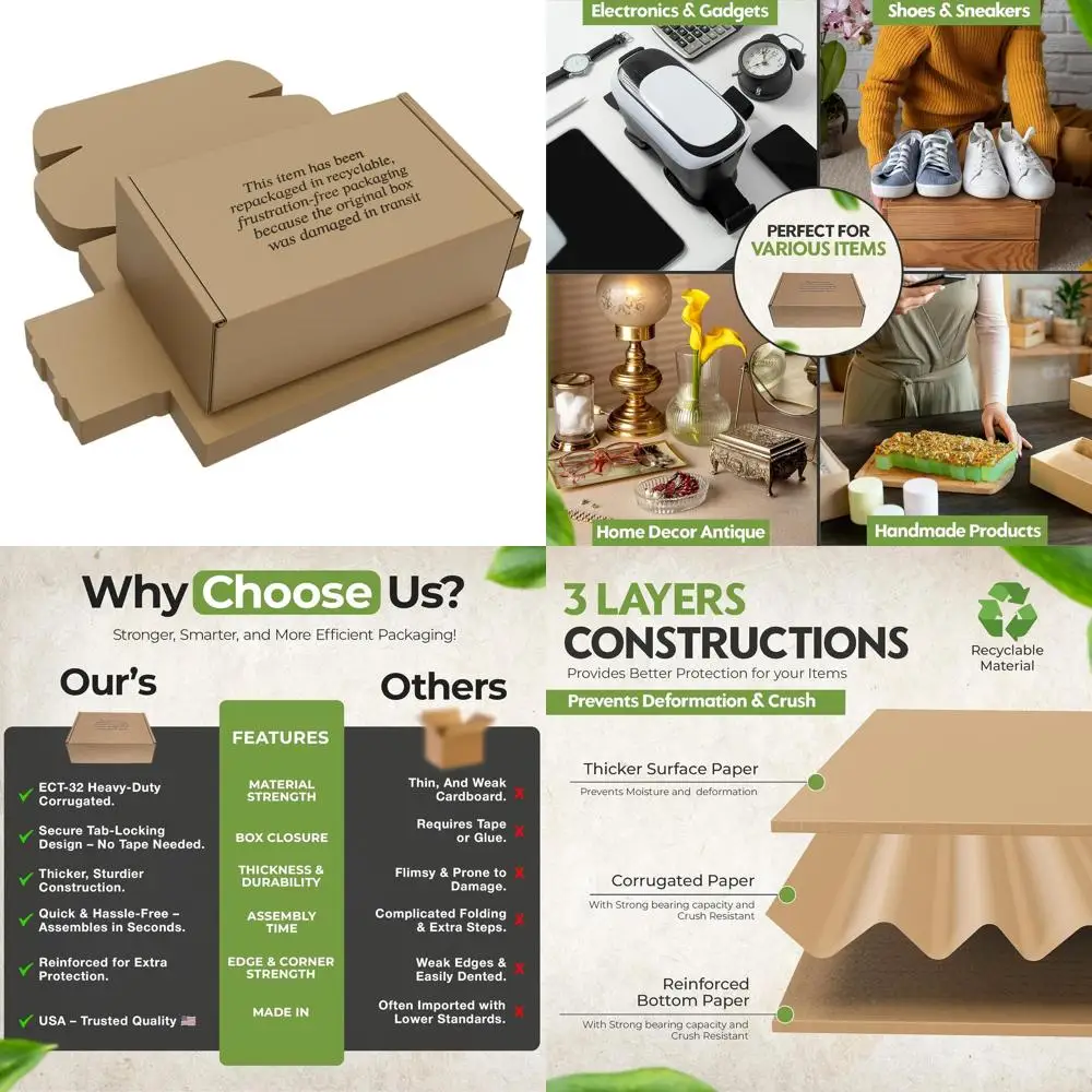 

Medium 12x9x4.125 Heavy-Duty Cardboard Shoe Boxes - Self-Locking Lid for Shipping & Storage