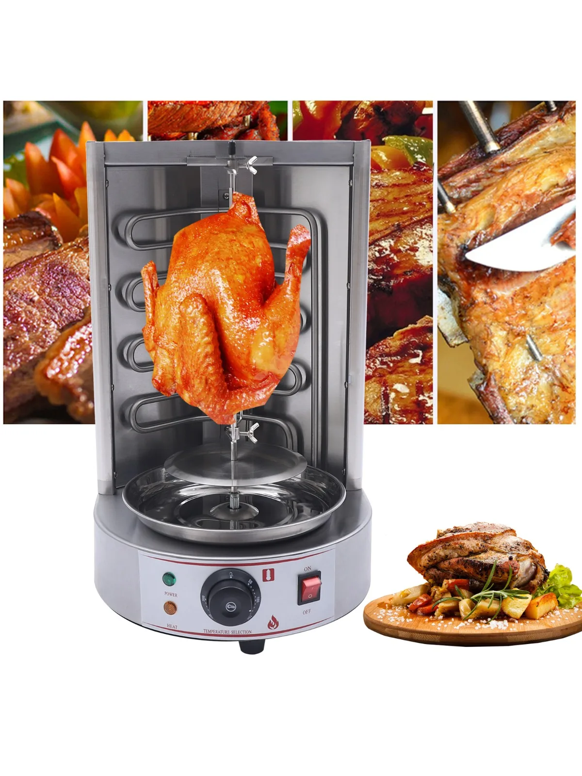 Shawarma Kommerzielle elektrische vertikale rotierende Kebab-Maschine, Fleischgrill, Shawarma Gyro-Grill mit Fleischfangspfanne