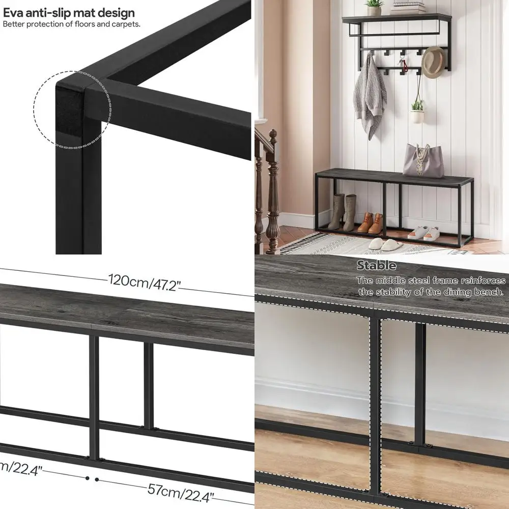 

Промышленная кухонная скамейка со стальным каркасом 47,2 г., простая сборка, темно-серый и черный, для обеденных помещений BC12CD01