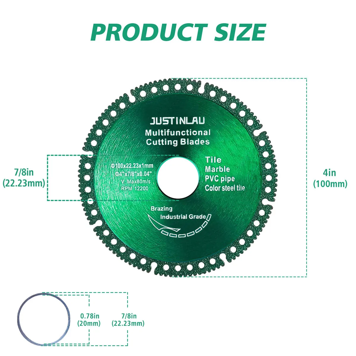 JUSTINLAU Multifunctional Cutting Piece Sheet Disc Tile Rock Plate Metal Marble Machine Angle Grinder Dry Slice Emery Saw Blade