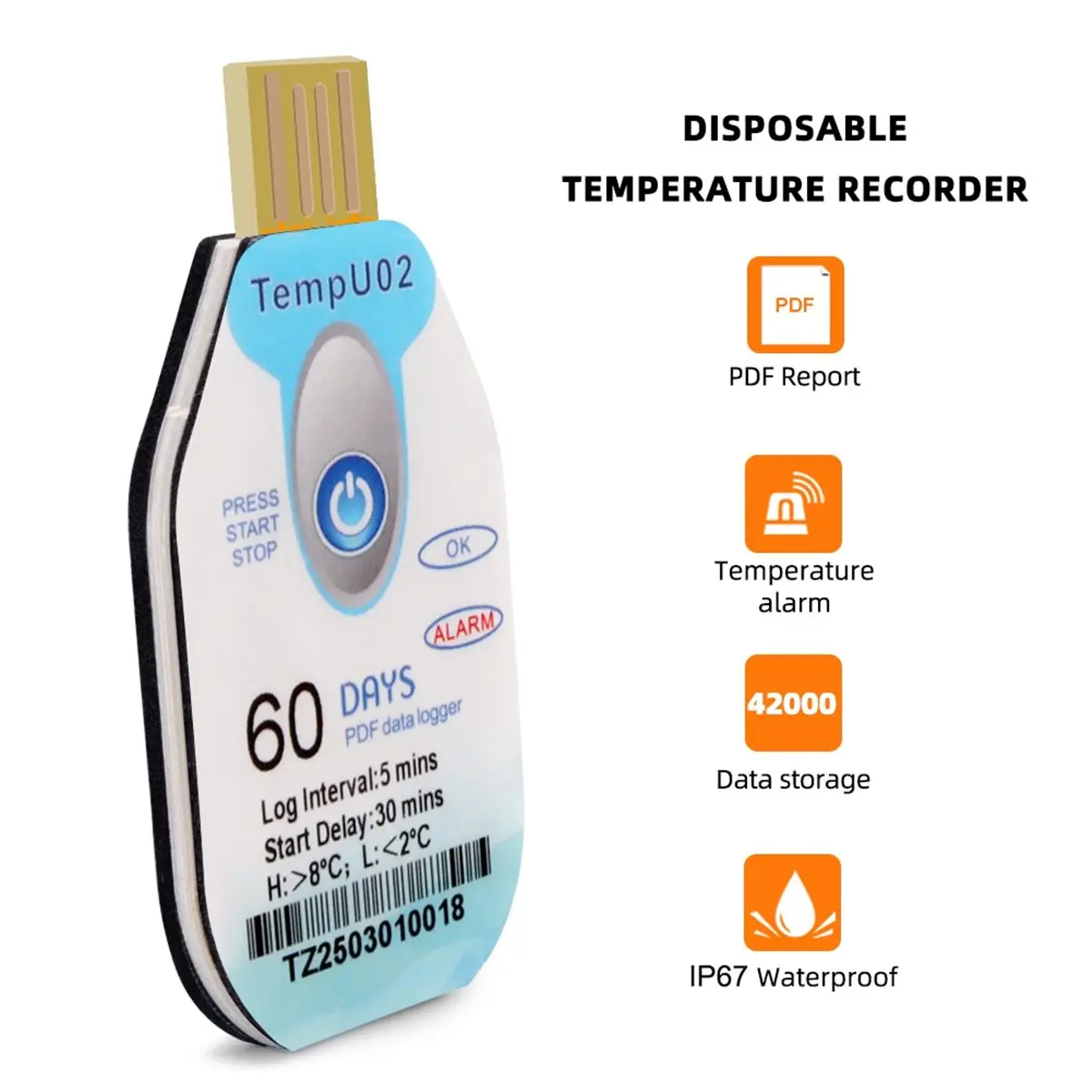 A86G NEW USB Temperature Data Logger Disposable 60 Days PDF Datalogger Waterproof Temp Recorder Transport Food Seafood Recorder