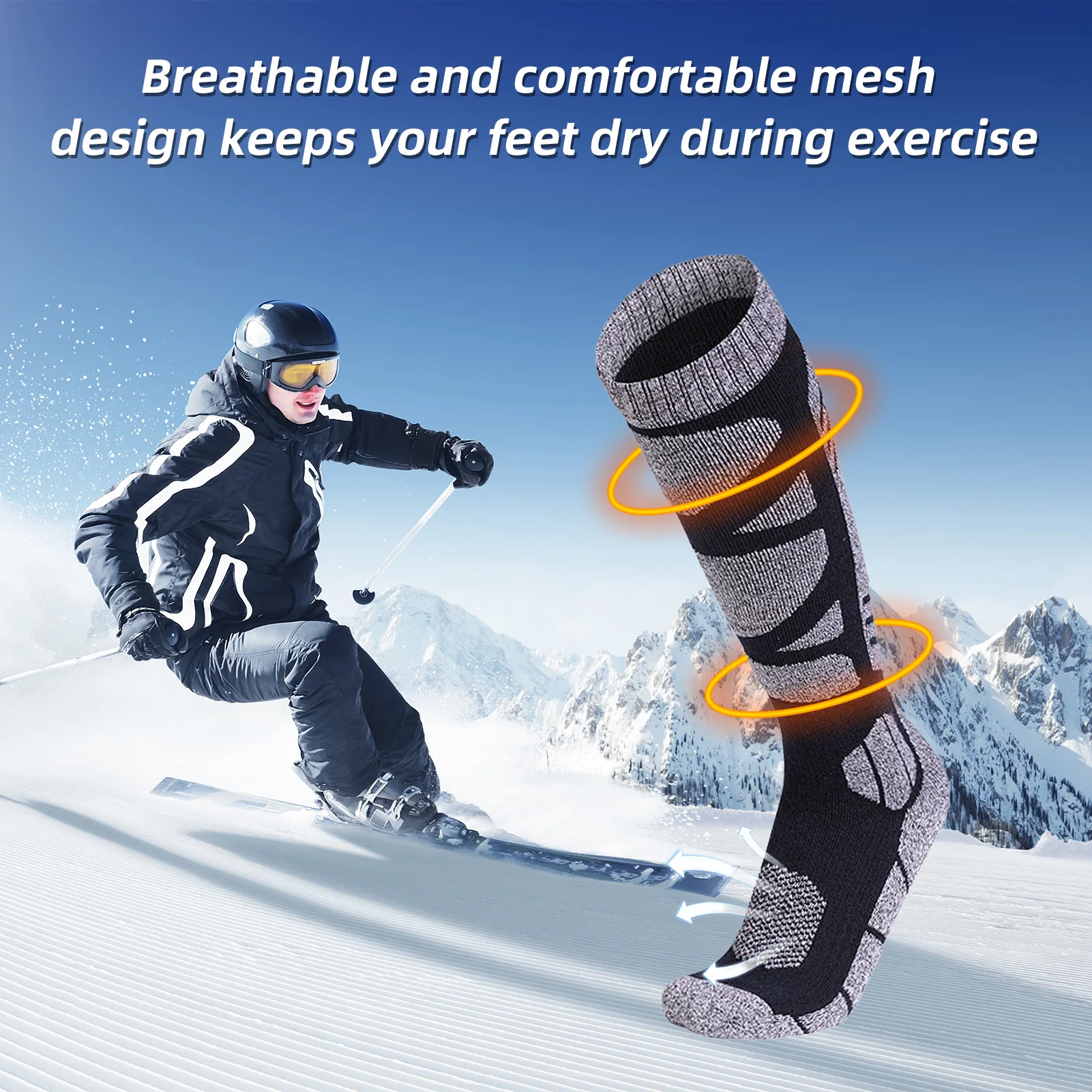 Breathable Ski Socks Knee High Winter Ski Socks Warm Breathable Sweat Wicking Mountaineering Socks for Men