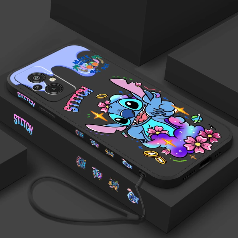 Disney Stitch Anime For Xiaomi Redmi 12C 11A 10C 10X 9T 9C 9AT 9A 8A 7A A2 A1 Plus Prime Liquid Left Rope Phone Case