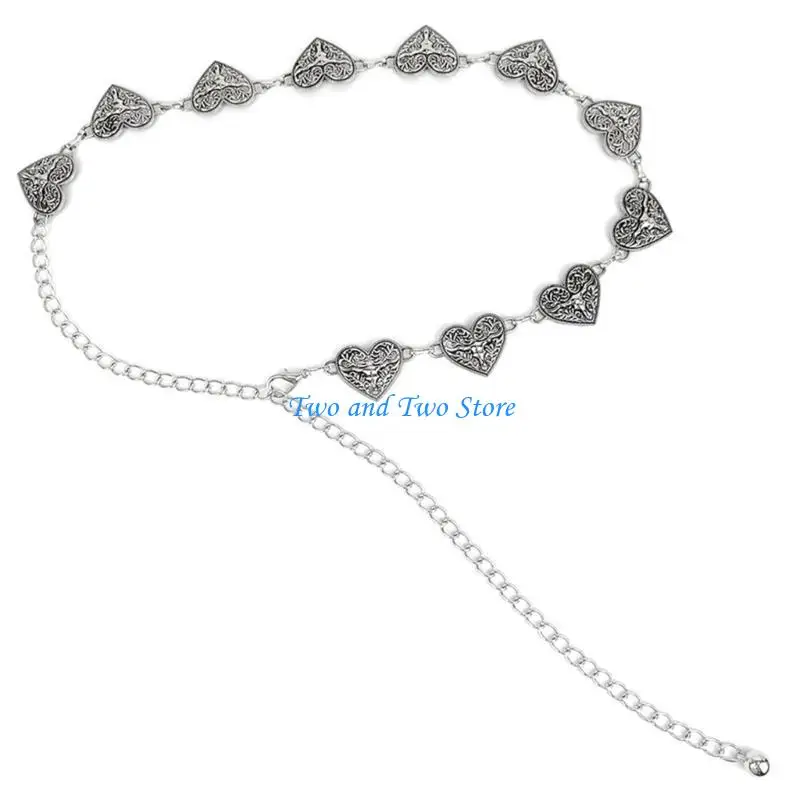 HX6F أنيقة حزام على شكل سلسلة معدنية القلب قلادة الخصر حزام على شكل سلسلة فستان الزخرفية سلسلة حفلة الخصر الديكورات مجوهرات