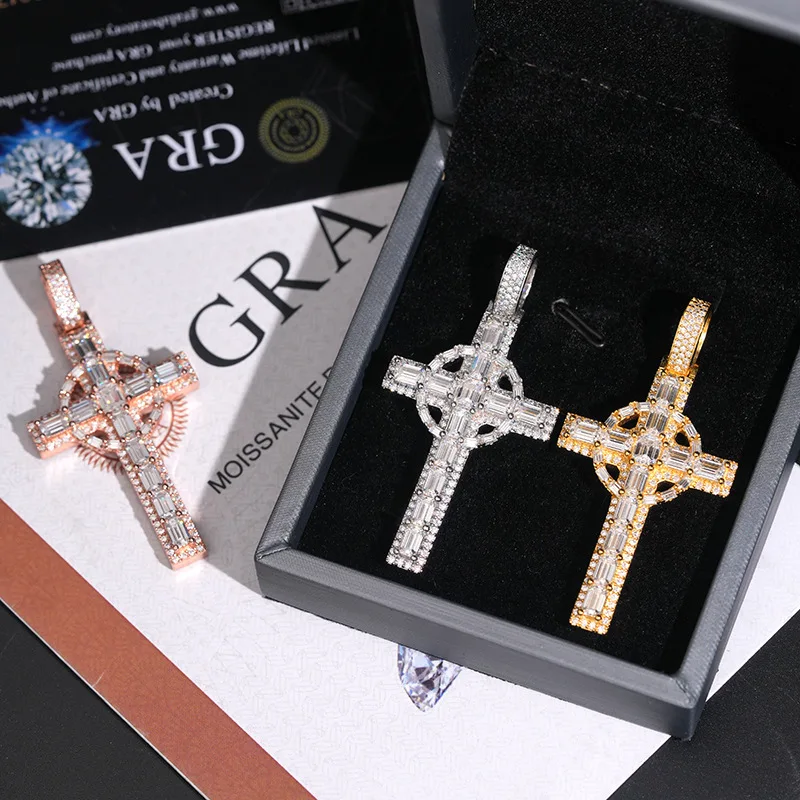 LYEE CYEE Classic Full Pave Cross Necklace. Hip Hop Iced Out Moissanite Pendant on S925 Silver Chain. Ultimate Sparkle Streetwea