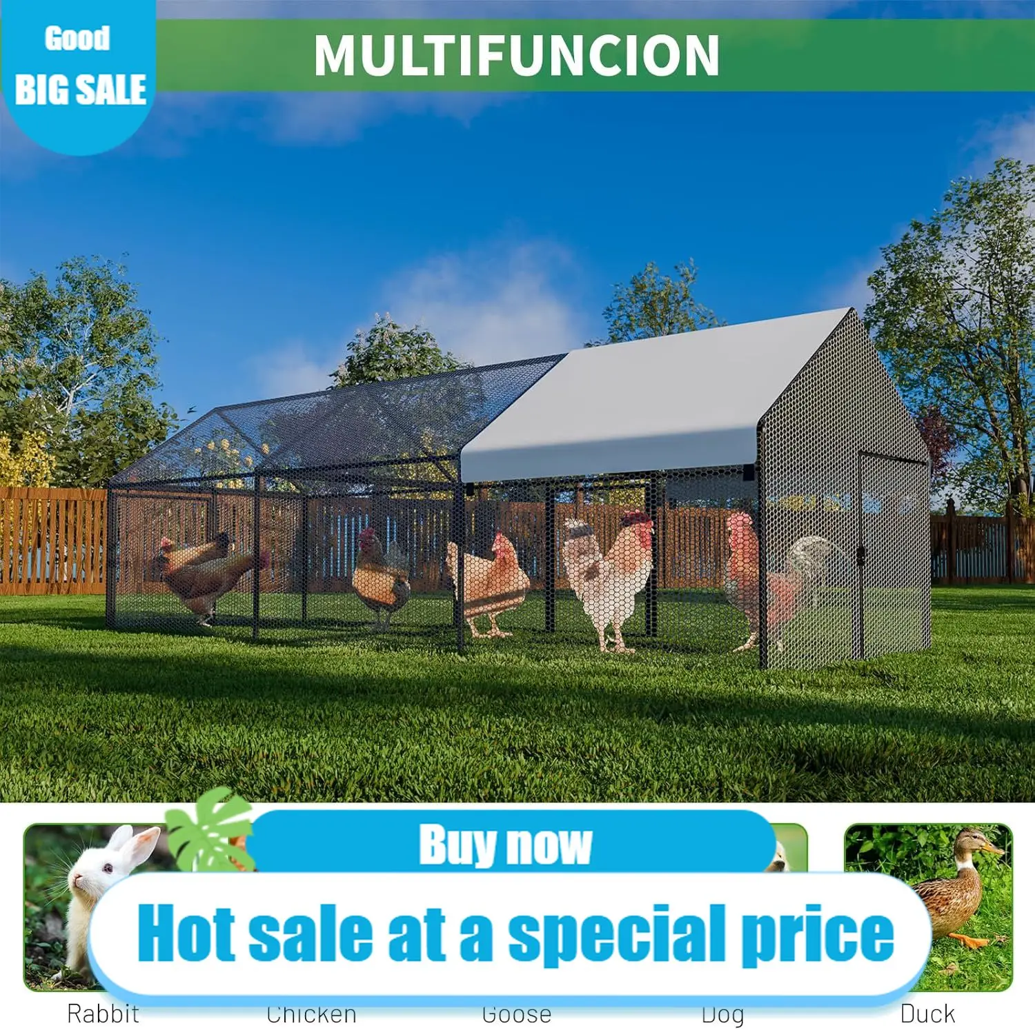 

Metal Chicken Coop with Waterproof Cover, 79"x40"x40" Portable Poultry Cage Outdoor Backyard Farm Walk-in Hen House for Chickens