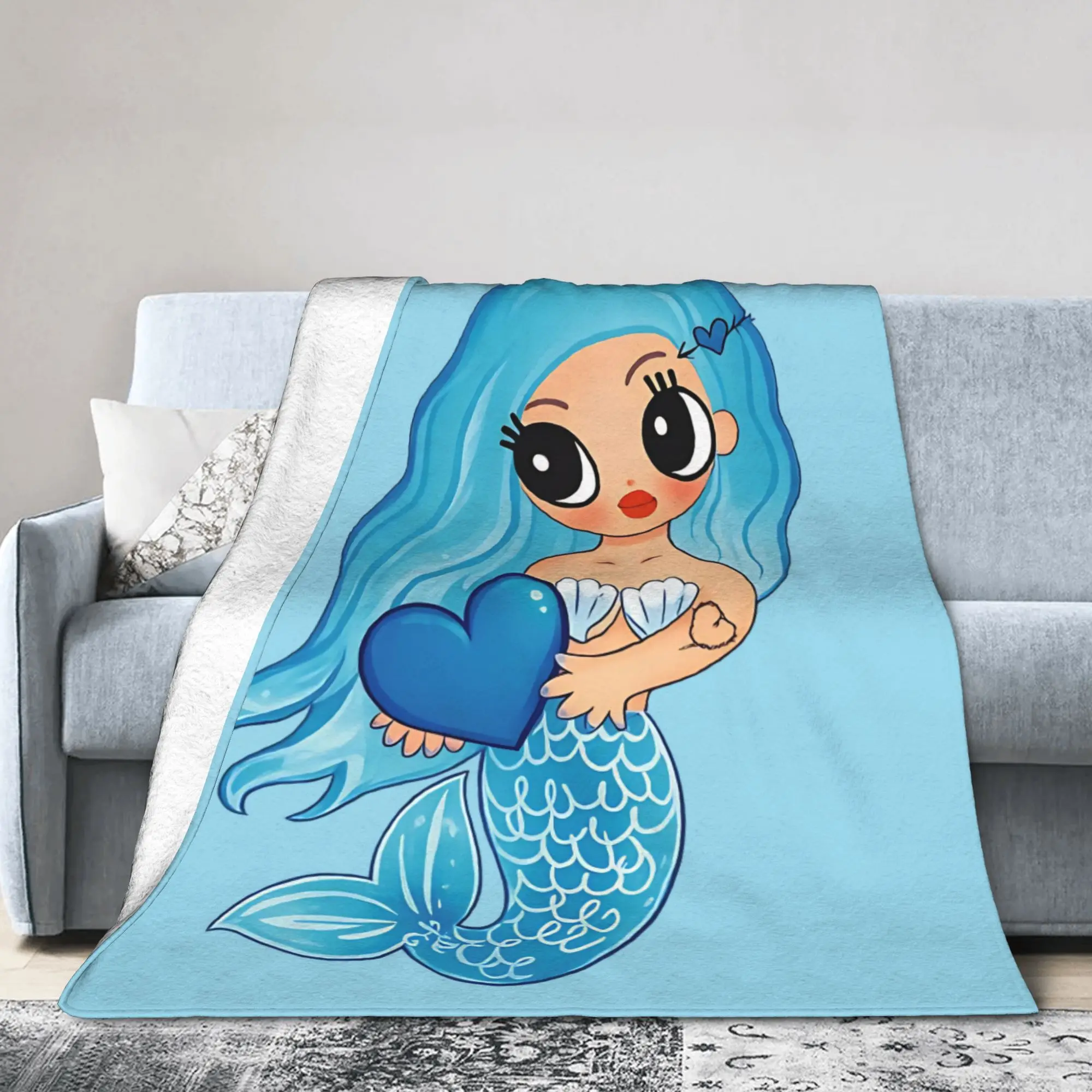 Karol G Blue Mermaid Blanket  Fleece Awesome Warm Throw Blankets for Chair Covering Sofa Spring/Autumn