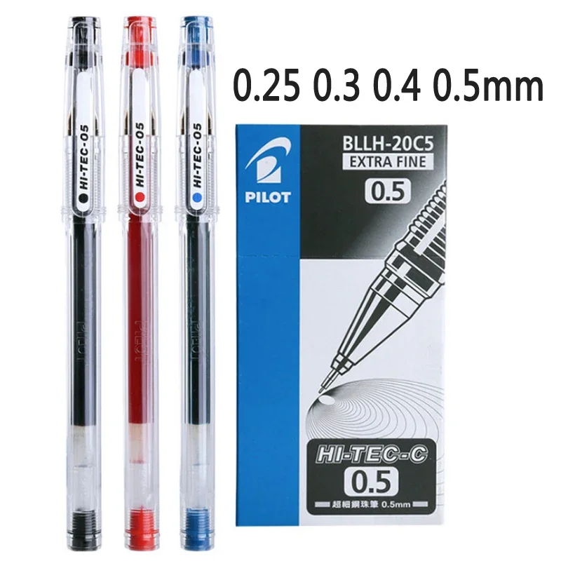 12pcs/Box Pilot HI-TEC Gel Pen Set 0.25 0.3 0.4 0.5MM Fine Point Ballpoint Pen Needle Neutral Gel Ink Black,Blue,Red BLLH-20C4