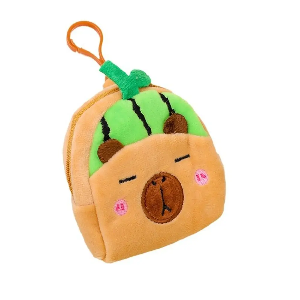 Capybara-monedero de felpa de Animal de dibujos animados para niño, Mini monedero de piña, sandía, bolsa de cambio de galleta, fresa rosa