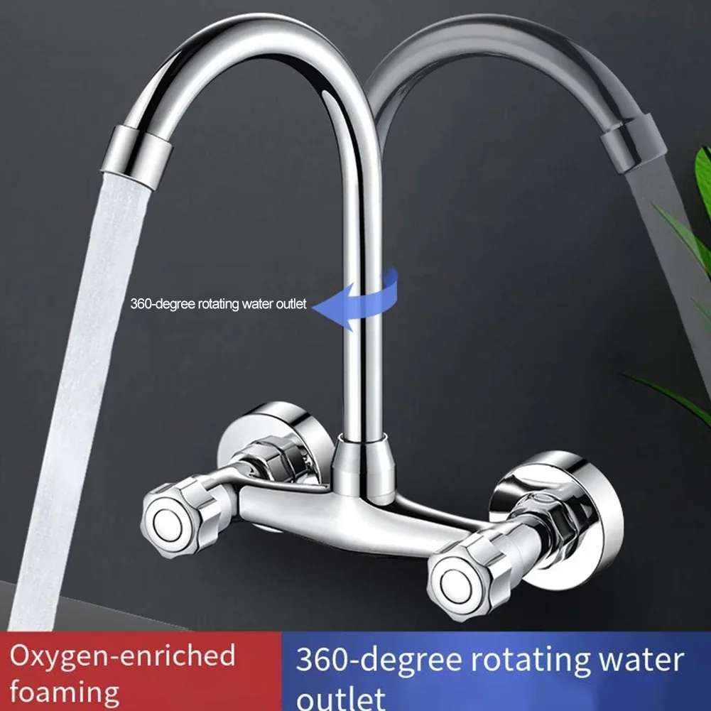 Wall Mounted Kitchen Faucet Double Hole Cold And Hot Water Taps 360° Swivelling Kitchen Mixer Tap Single Lever Sink Tap water