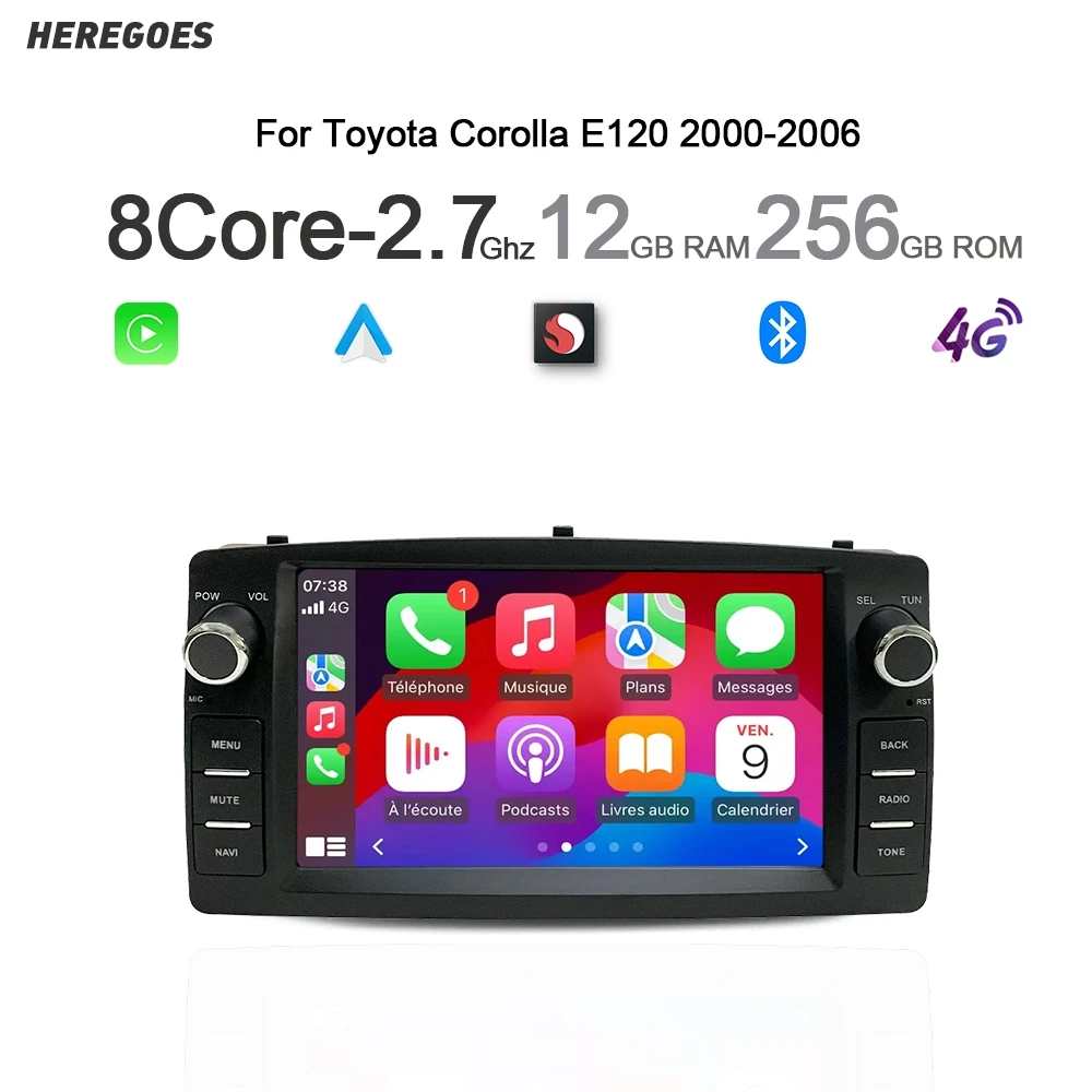 Android 13 Car DVD Player GPS Navigation CarPlay Car Radio Multimedia Bluetooth Wifi For Toyota Corolla Altis E120 2000-2006