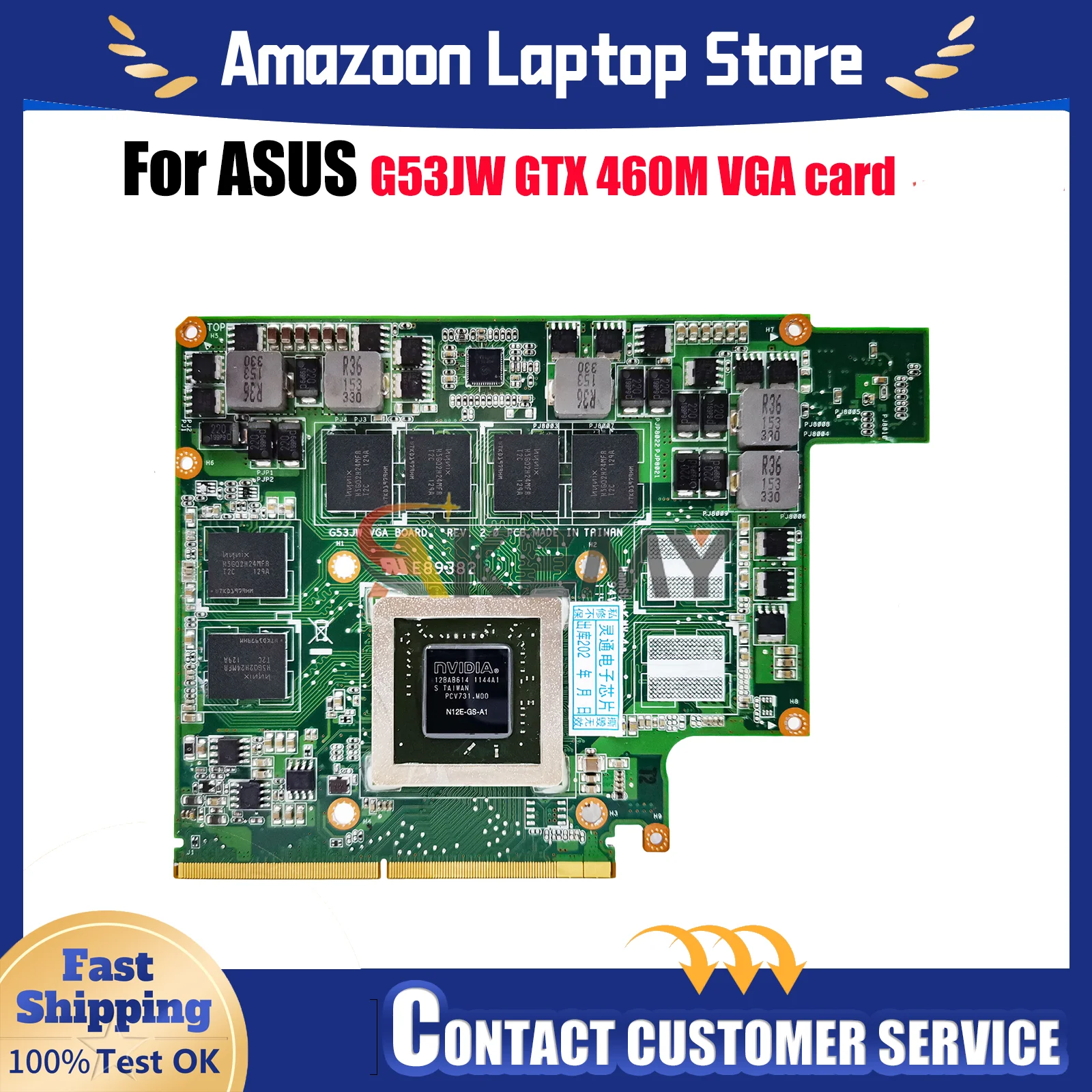 

G53JW Laptop Motherboard For ASUS 460M G53XI74JW GTX G53JW card VGA GTX460M Notebook Mainboard 100% tests OK fast shipping stk