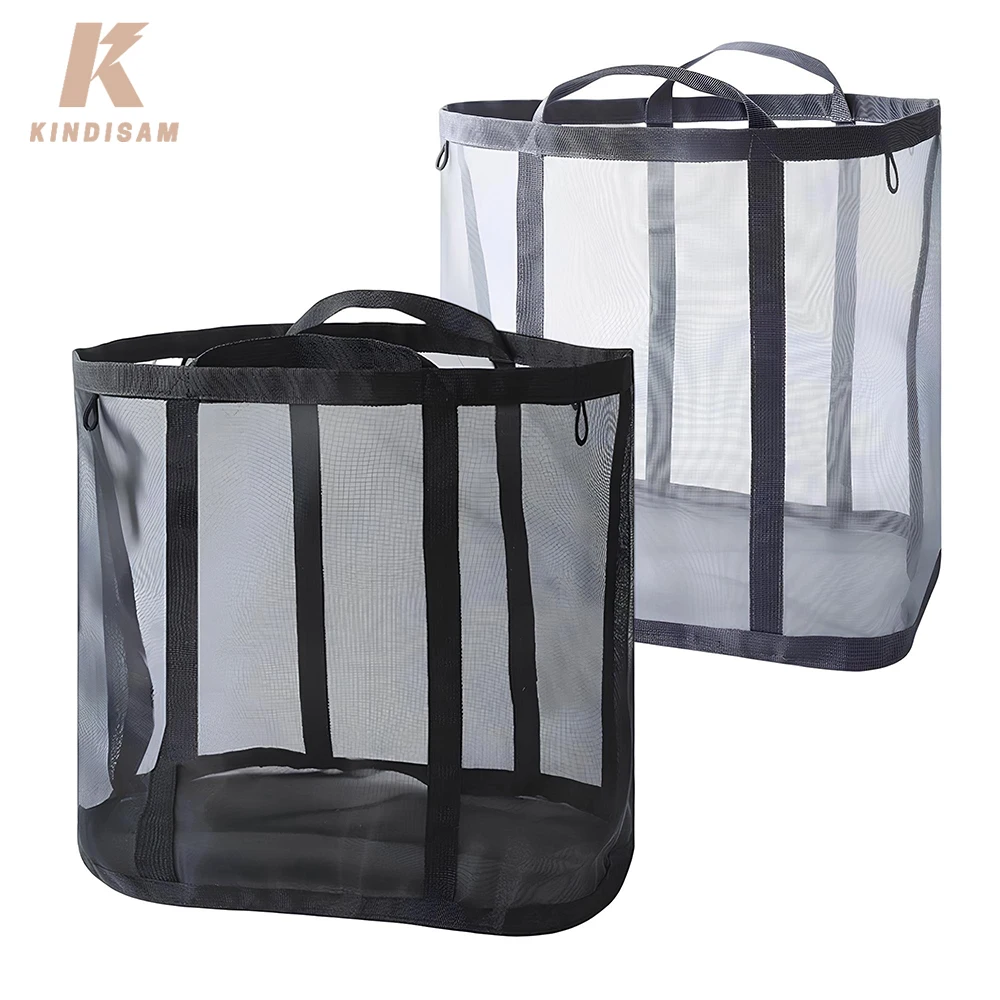 

Nylon Mesh Laundry Basket with Handle Dirty Clothes Organizer Collapsible Foldable Laundry Hamper Sorter for Dorm Travel Home