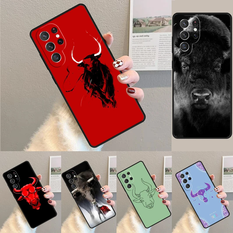 

Cover For Samsung Galaxy S24 S25 Ultra S21 S22 Note 10 20 lite Plus FE S23 Taurus bull Phone case Coque