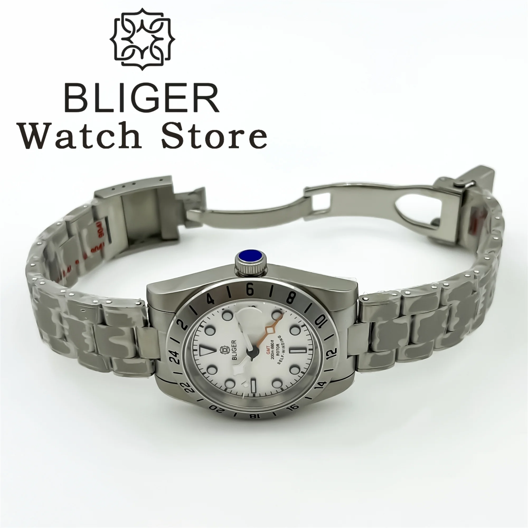 BLIGER New 39mm Automatic Mechanical GMT Watch NH34 Stainless Steel Sport Watch Sapphire Luminous Waterproof For Men Relogio