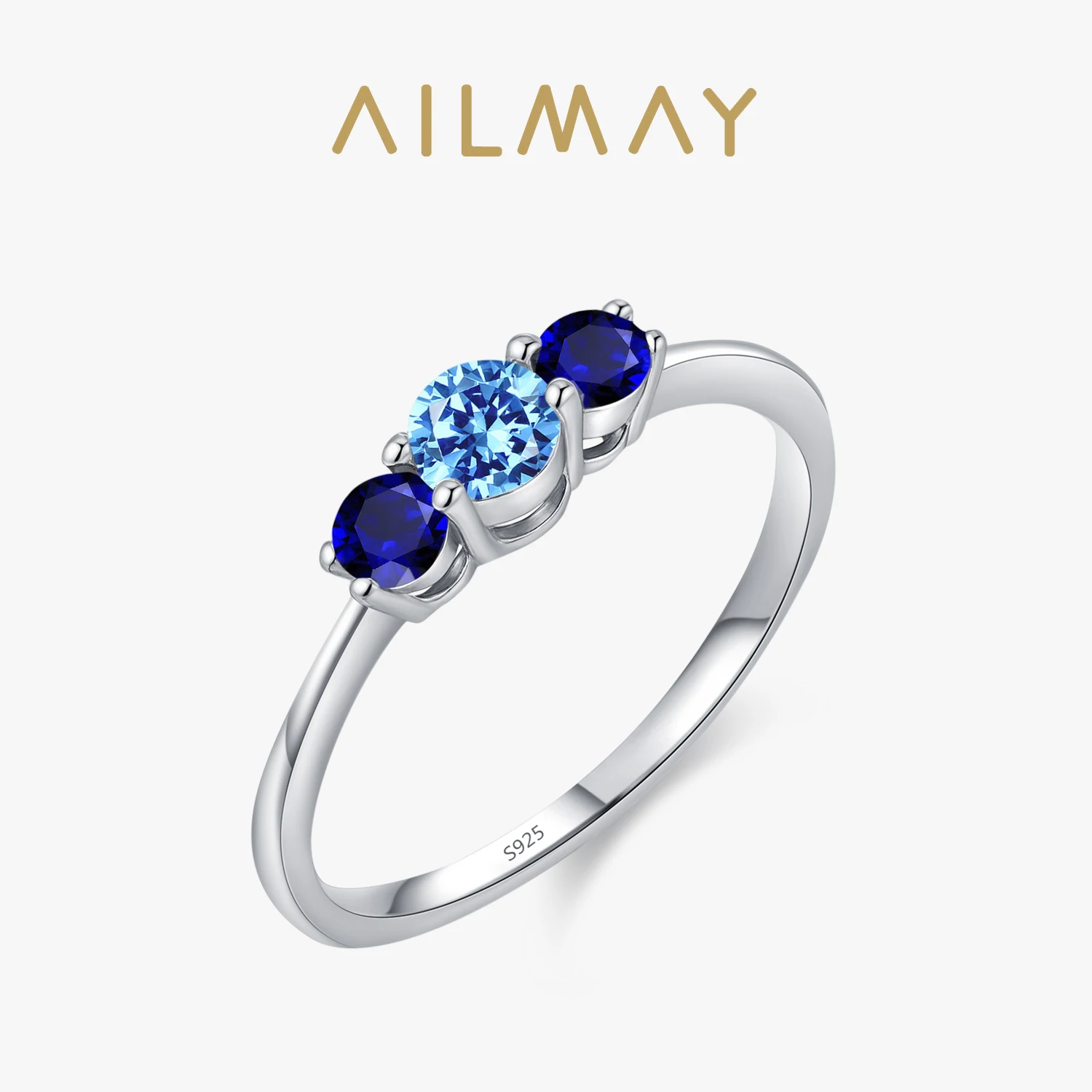 

Ailmay 925 Sterling Silver Elegant Blue Round Cubic Zirconia Rings For Women Jewelry Birthday Wedding Anniversary Gift