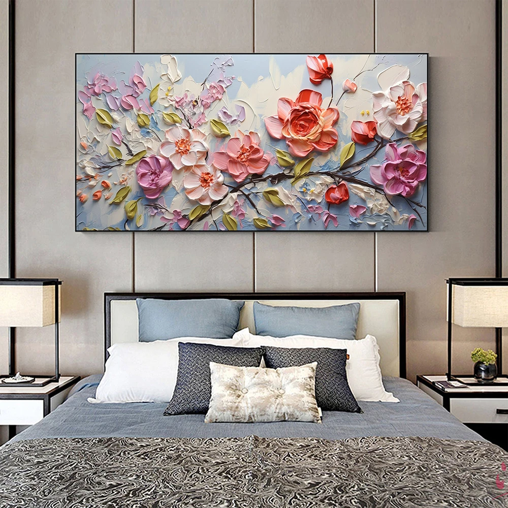 Hand Painted Oil Painting Colorful Flower Landscape Oil Painting Original Abstract Floral Art Painting Modern Living Room Decor