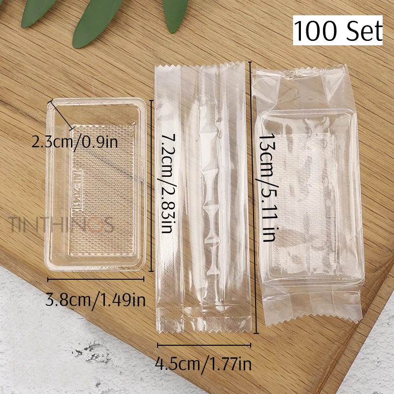 100set Transparant Hot Sealing Bag With Tray Cookie Brownie Candy Mini Cake Biscuits Nougat Packing Bags Wedding Christmas Party