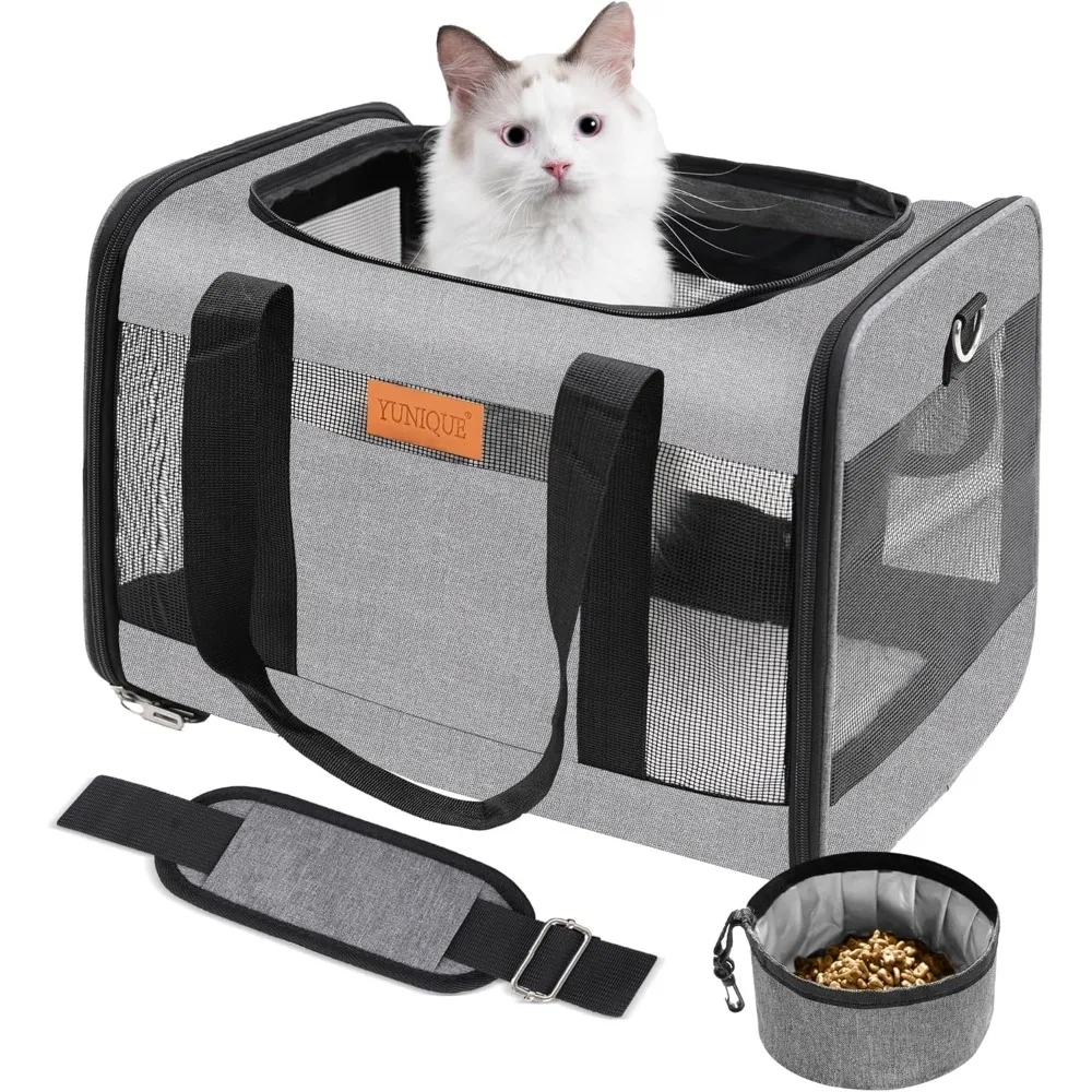 

Soft-Sided Cat & Dog Carrier for Pets Up to 15 Lbs, Airline Approved Collapsible Travel Puppy Carrier with Lightweight Fabric D