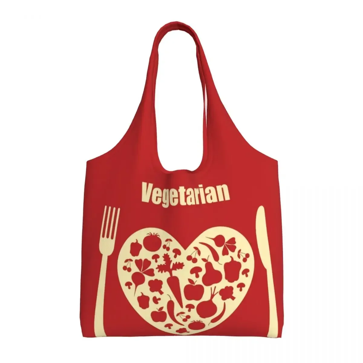 Kawaii Vegetarian Shopping Tote Bags Recycling Healthy Food Groceries Canvas Shoulder Shopper Bag Photography Handbags