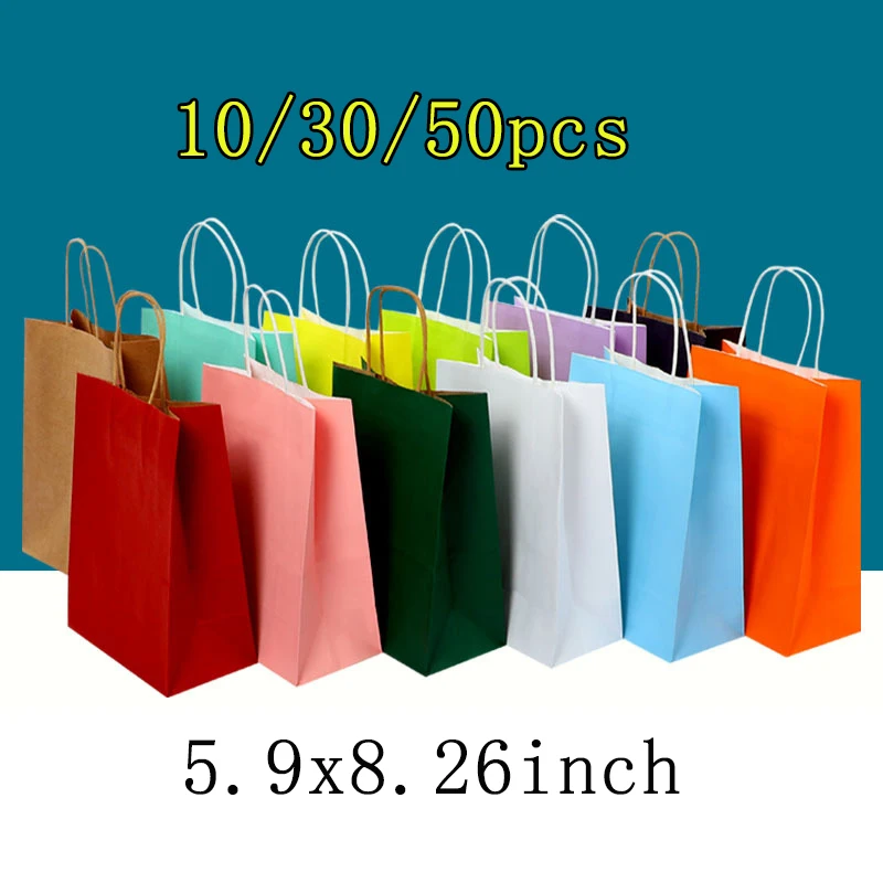 10/30/50pcs Colorful Paper Gift Bags Christmas Holiday Party Gift Bag with Handles Jewelry Shopping Favor Bags, Kraft Bags