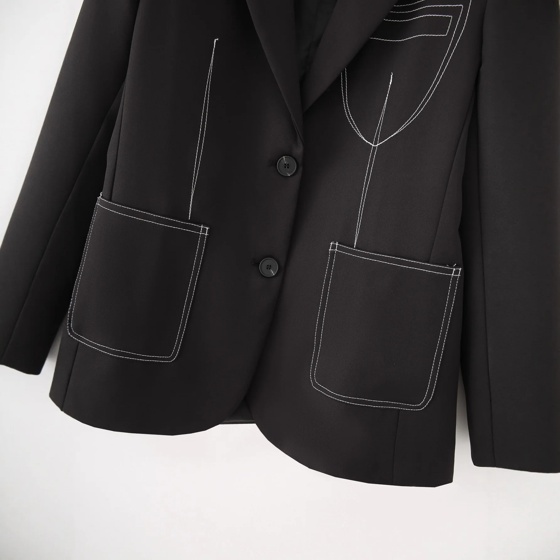 Elegant Black Women's Long Sleeve Suit Jacket With Pocket Stand Collar Autumn New Arrival From Europe And America For Women