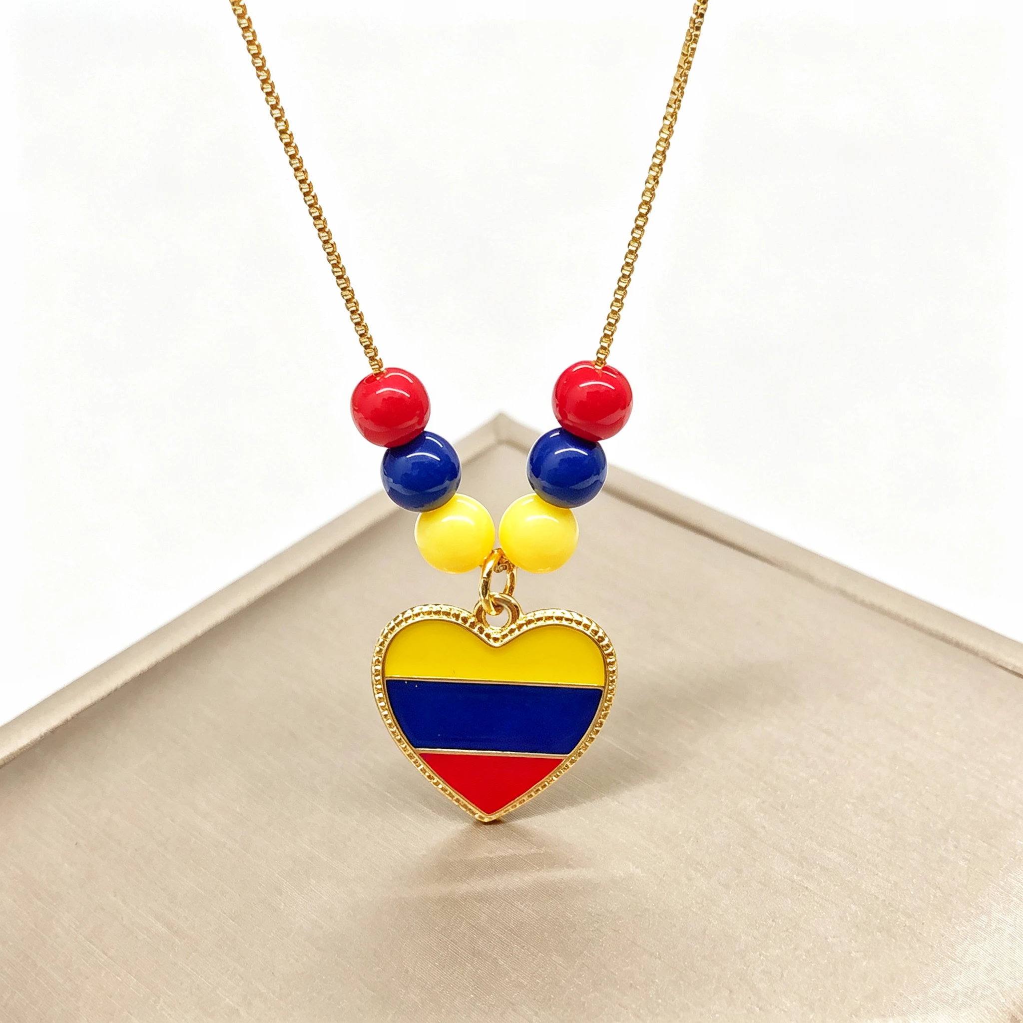 Enamel Art Venezuela Colombia Gift Flag Cross Violin Bird Necklace for Man Woman Party Birthday Jewelry National Day Choker
