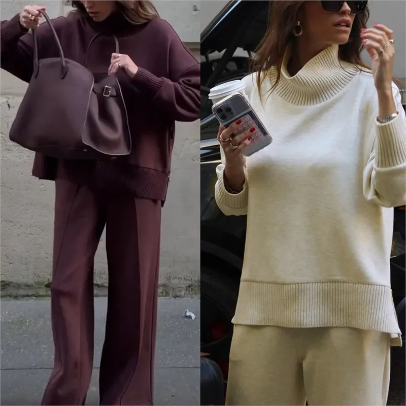 

Women's Casual Long Sleeve Sweatshirt Loose Pants 2 Piece Set Spring Autumn INS Fashion Comfortable Minimalist Streetwear Suit