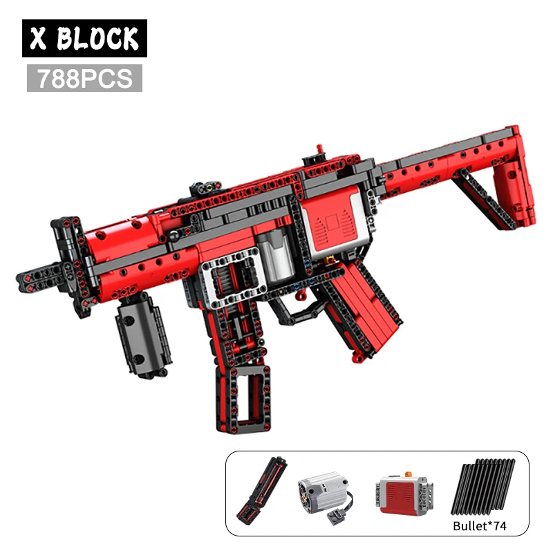 

MOC-29369 Military MP5 Motorized Submachine Gun Building Blocks Firearms Model Electric M249 Weapons Set Brick Kid Toy Boys Gift