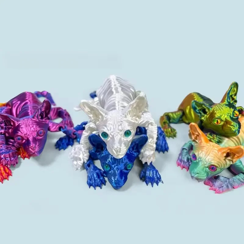 3D Printed toy Articulated Sphynx Cat Fidget Toy Realistic Hairless Animal Model Desktop Ornament