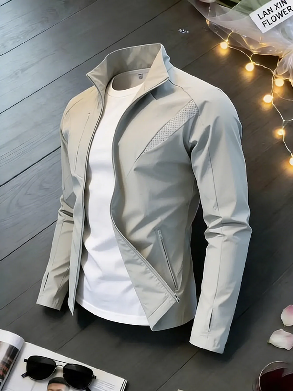 Gray Deconstructed Mesh Breathable Outdoor Sun Protection Clothing Thin Ice Silk Skin Shirt Stand Collar Shoulder Jacket Moto...