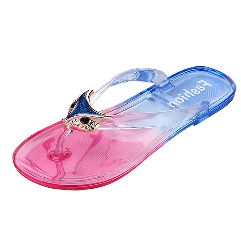 Slippers Women Summer Outside Flat with Crystal Fashion Anti Slip Herringbone Flip Flops Women Beach Sandals for Female Students