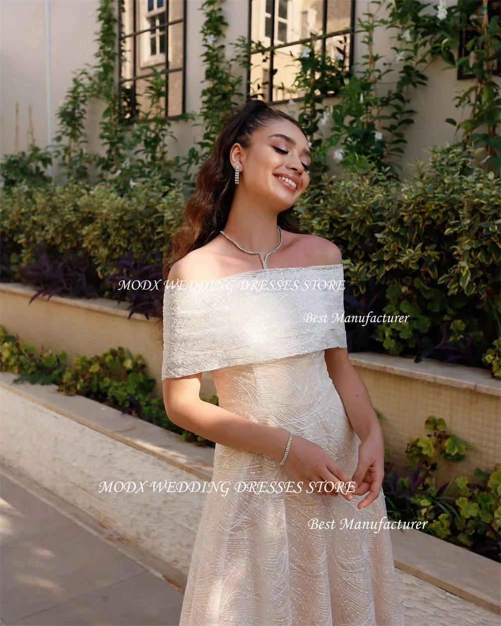 MODX فساتين سهرة بسيطة لحفلات الزفاف بوليرو تول دانتيل بدون حمالات شال قابل للفصل على شكل حرف a بطول الكاحل فساتين مناسبة رسمية